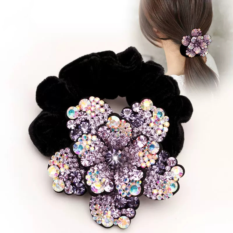 Silicone Band Women - Frauen Strass Scrunchies Samt Elastische Haarbänder