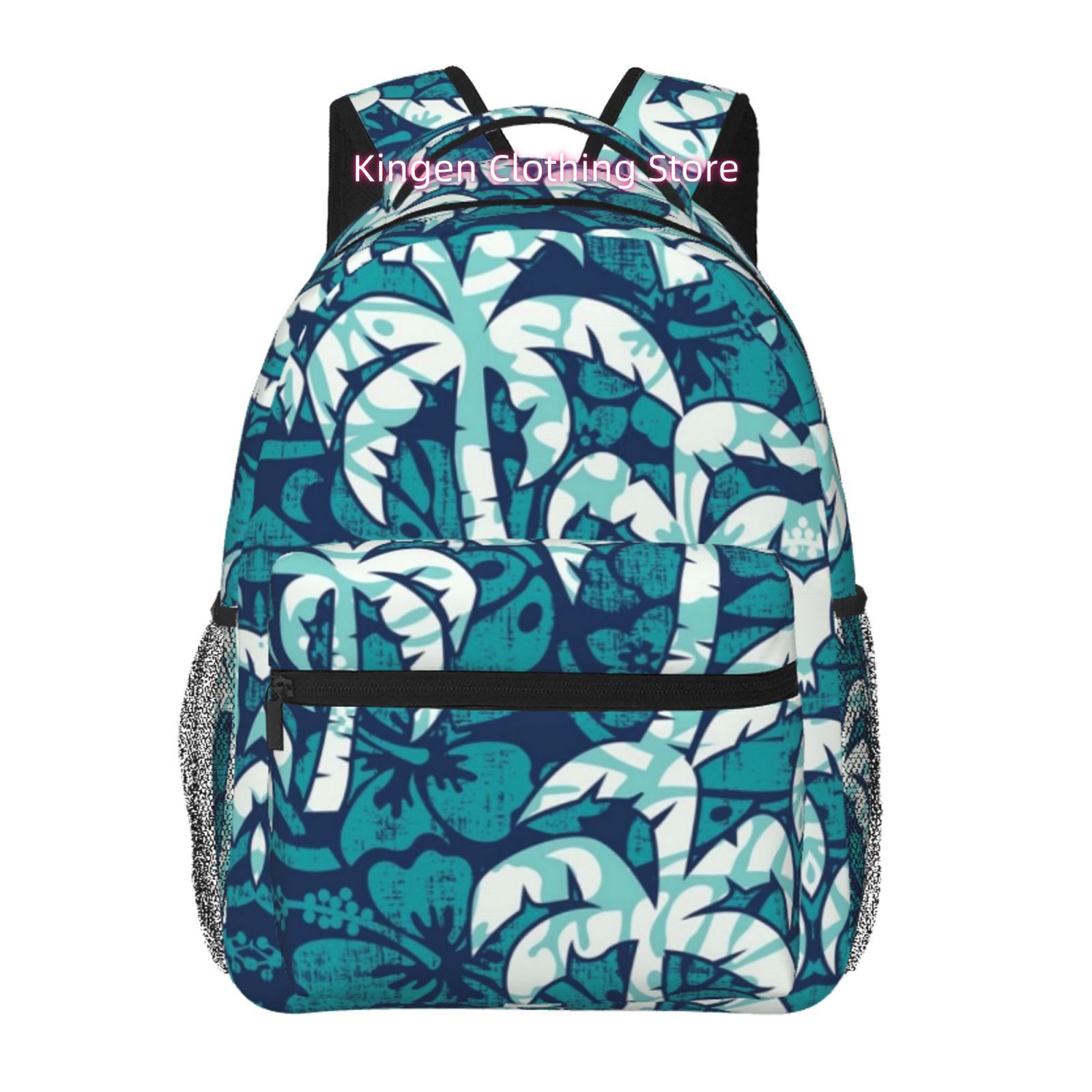 Tropic Strap Vintage - Vintage-Reiserucksack mit tropischem Palmenmuster in Blaugrün,