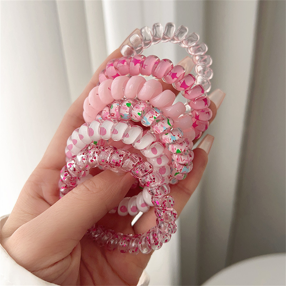 Silicone Band Women - 6 Stück Süße Bunte Spiralförmige Haargummis