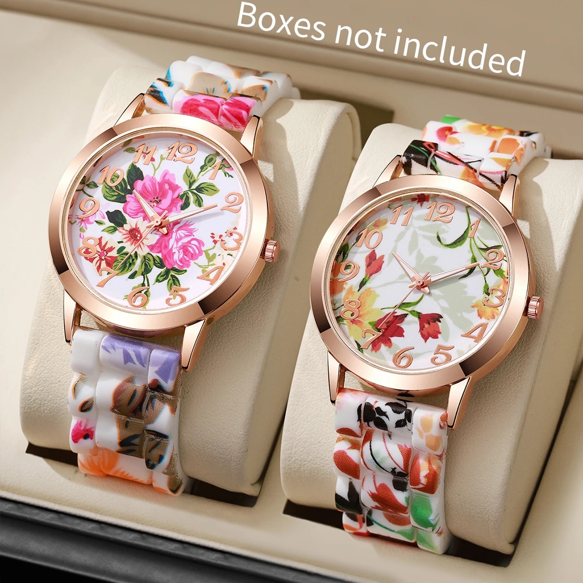 Silicone Band Women - 2PCS Mode Blumenmuster Damenuhren Casual Silikonband