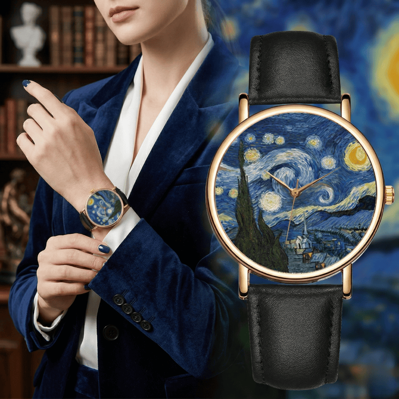 Leather Watch Band Men - Van Gogh Malerei Zifferblatt-Uhren für Damen