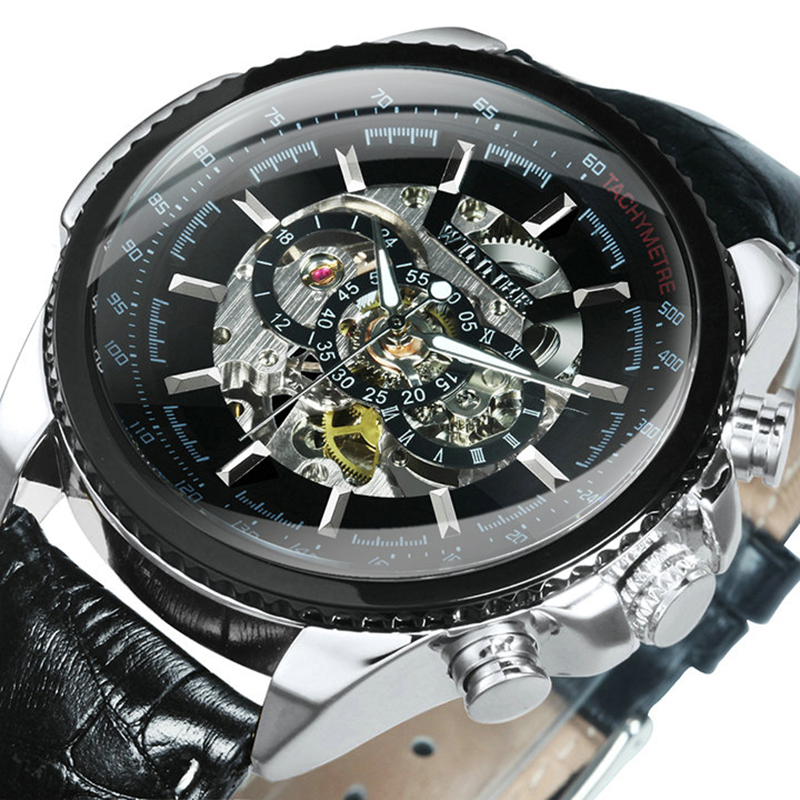 GEWINNER Militär Skeleton Auto – Leather Watch Band Men Bewertung und Preis