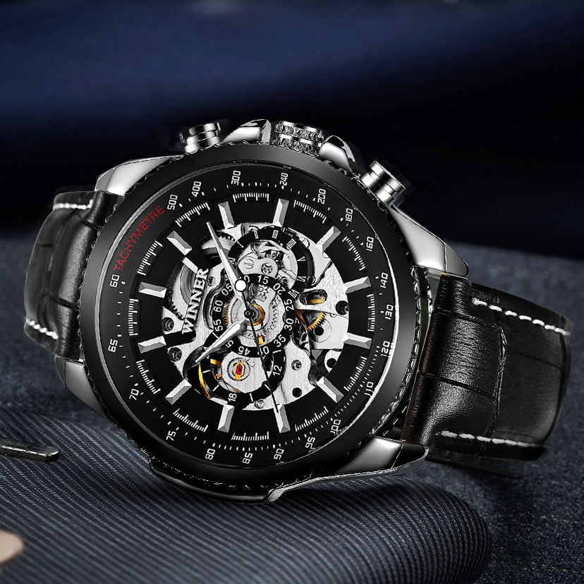 GEWINNER Militär Skeleton Auto – Leather Watch Band Men Bewertung und Preis