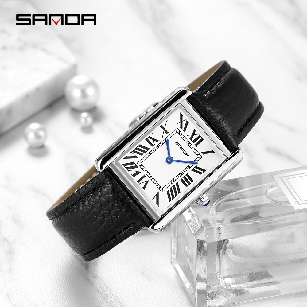 Sanda rechteckige Armbanduhren – Leather Watch Band Men Bewertung und Preis