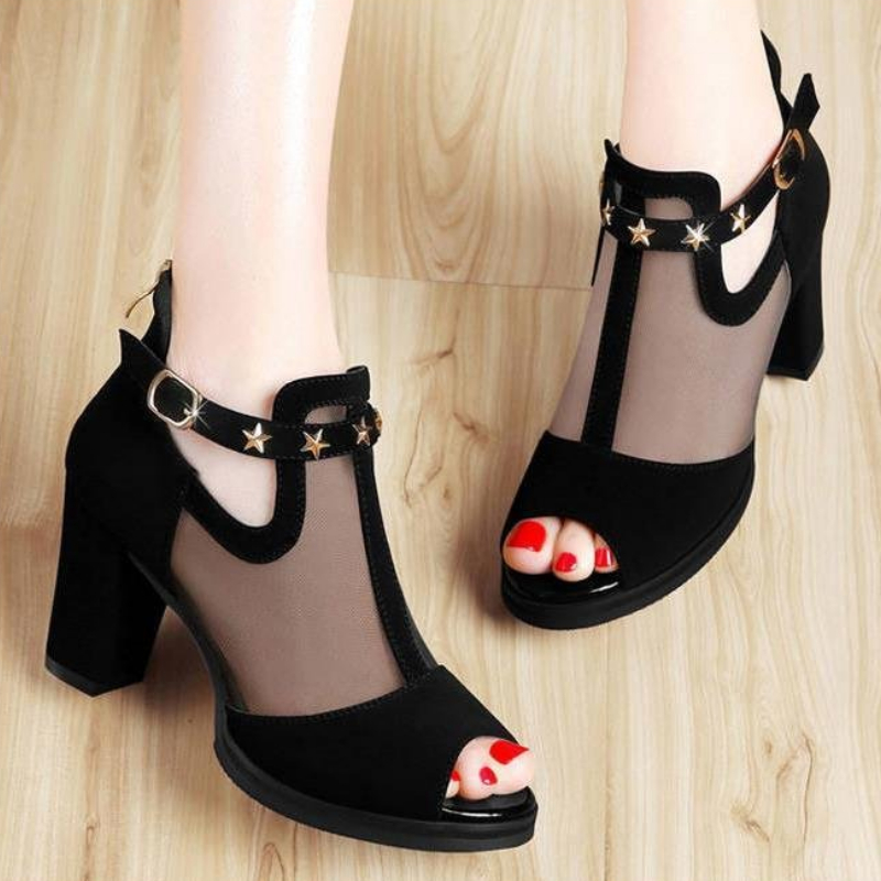 Mesh Peep Toe Blockabsatz Dame – Mesh Strap Metal Bewertung und Preis